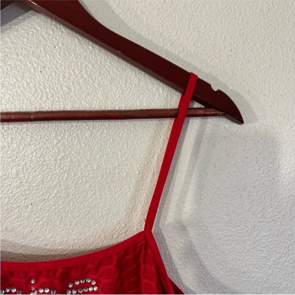 Bebe Red Rhinestone Textured Patterned Dress - Picture 9 of 14
